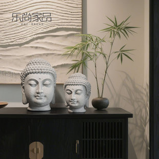 新中式 饰品摆件 砂岩禅意佛头客厅摆件样板间走廊释迦牟尼佛首装