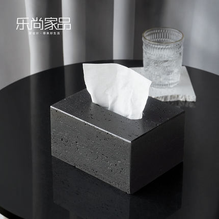 高级感洞石客厅桌面纸巾盒厕所卫生间创意抽纸盒摆件洗脸巾收纳盒