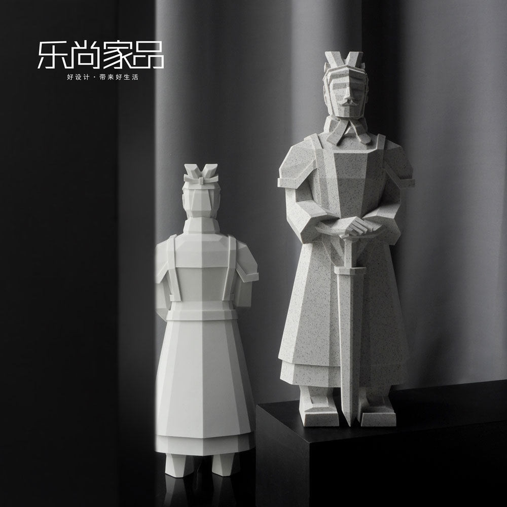 原创砂岩秦俑玄关书架装饰摆件