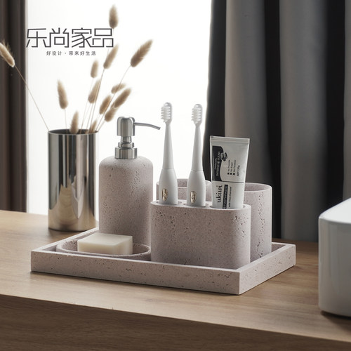 卫生间洗漱套装酒店仿洞石牙刷架