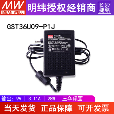 台湾明纬GST36U09-P1J电源适配器9V3.11A28W直流稳压2极美式插头