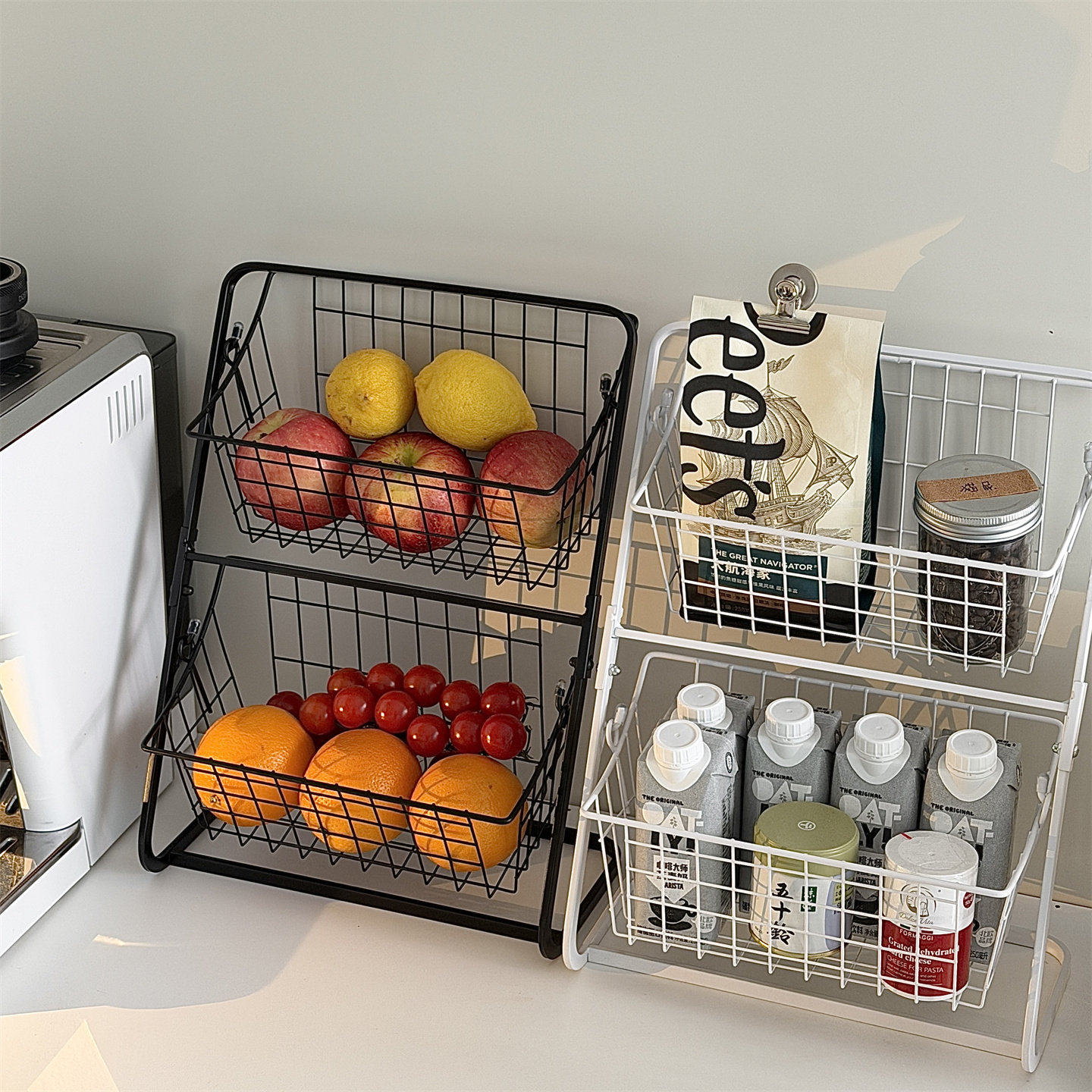 ins极简风~铁艺双层收纳篮厨房调料架子置物架浴室台面整理架,厨房/烹饪用具,调料置物架,淘宝优惠券,粉丝福利购,淘宝优惠卷