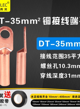 铜鼻子DT35平方铜线耳紫铜接线鼻铜接头电缆堵油铜接线端子压线钳