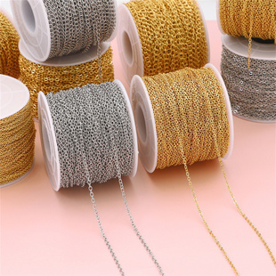 保色14K包金细链子压扁延长O字链收尾链 手工diy项链手链材料配件