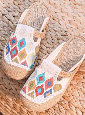 夏季外穿亚麻拖鞋女平底中国风软底不臭脚小香风休闲文艺包头拖新