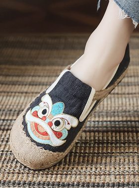夏季新款成人虎头鞋老北京布鞋女平底绣花鞋艺车缝线休闲年轻单鞋