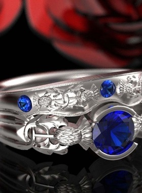 华杰 wish苏格兰国花蓟花戒指 欧美神话故事花朵镶钻订婚套戒指环