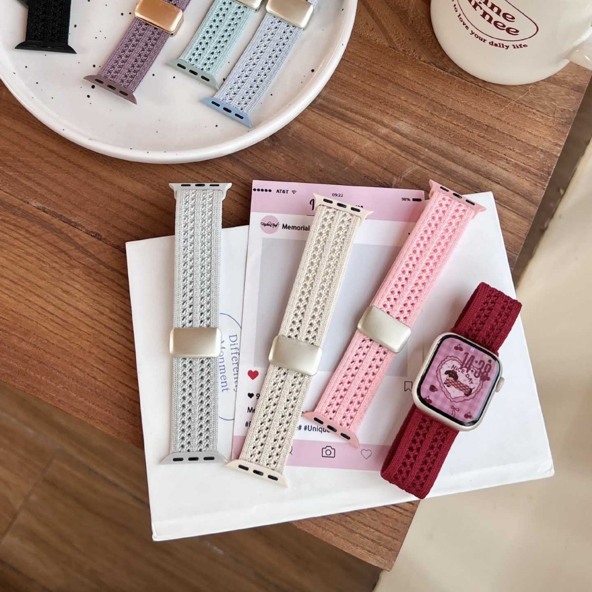 透气网格编织尼龙磁吸扣表带适用苹果iwatch11代10/987UltraSE