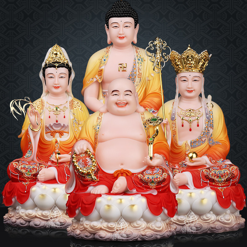 娑婆三圣释迦牟尼观音弥勒佛地藏王汉白玉家居佛像全堂佛娑婆三圣