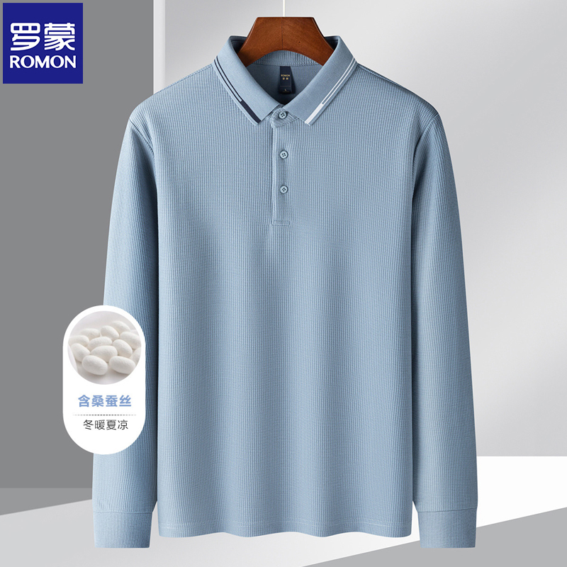 Romon/罗蒙华夫格polo衫长袖t恤