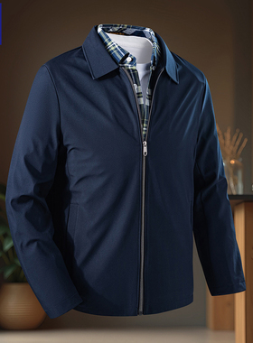 罗蒙春秋新款男士行政干部风翻领夹克简约红色商务爸爸装短款外套