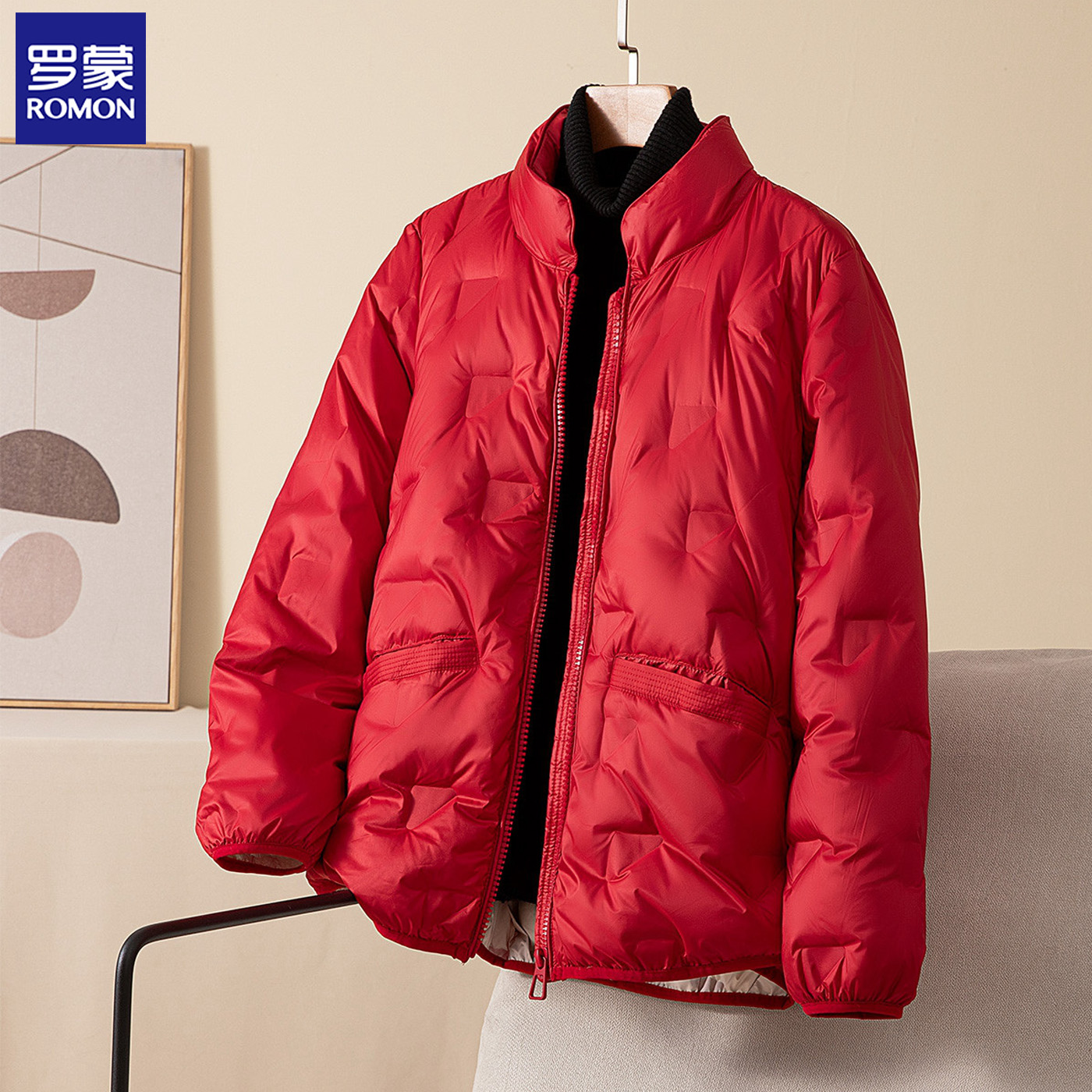 罗蒙90白鸭绒轻薄款立领羽绒服