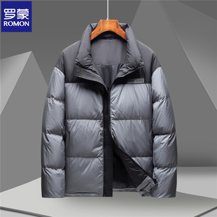 罗蒙高充绒加厚撞色拼接面包服短款潮流爸爸装男士立领羽绒服外套