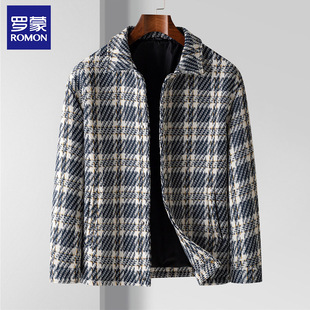 罗蒙秋冬千鸟格粗花呢子加厚衬衫棉服棉衣夹桑蚕丝棉加厚外套夹克