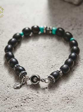 Arthur.k925银玄青0.8黑牛角手链