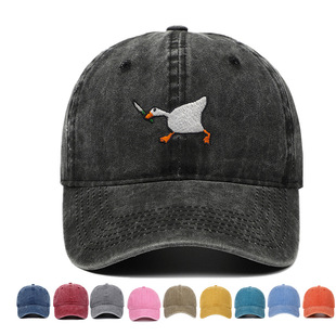 White Goose棒球帽趣味刺绣棒球帽男女潮流 Knife 卡通鹅Biting