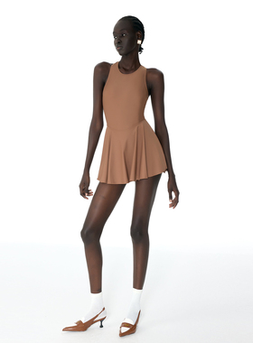 KAMENCAT咖啡色连体裙式游泳衣女2026新款高级感保守遮肚显瘦泳装