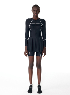 KAMENCAT大码泳衣胖MM连体裙式五分裤遮肚显瘦保守女士泡温泉泳装