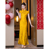 长款 订婚礼服裙女结婚便装 晨袍 旗袍敬酒服新娘2026新款 金色新中式