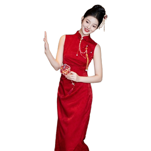 新中式晨袍新娘敬酒服2026新款红色旗袍订婚礼服裙女结婚无袖夏季