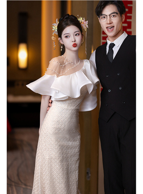 鱼尾晚礼服裙女2026新款轻奢高端小众敬酒服新娘订婚绝美白色婚礼