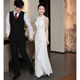 白色晚礼服裙女2026新款 轻奢高端高级感订婚挂脖敬酒服新娘晨袍夏