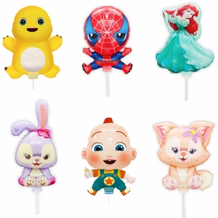 蜘蛛侠JOJO宝贝玲娜贝儿奶龙卡通铝膜儿童男女孩手拿夹片托杆气球