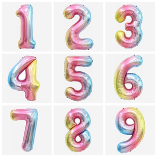 渐变32寸数字气球成人儿童周岁生日派对装饰场景布置彩色铝膜气球