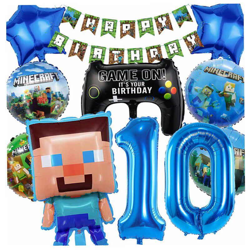 Minecraft我的世界主题儿童男孩10周岁生日布置数字气球派对装饰