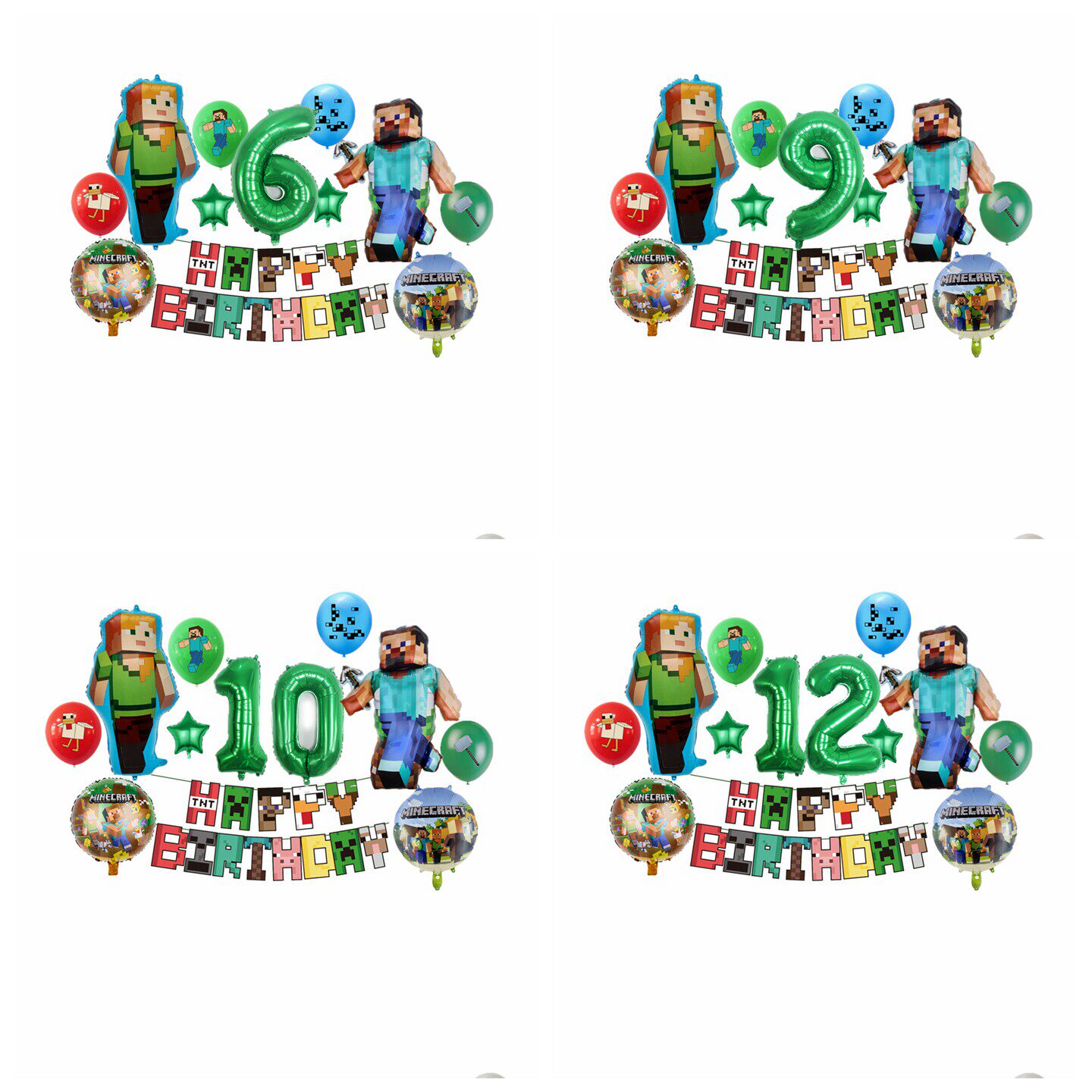 Minecraft我的世界主题儿童男孩10周岁生日布置绿色数字气球主题