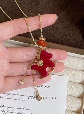 鸿运当头！马年本命年新年红色小马吊坠项链精致百搭长款毛衣链女