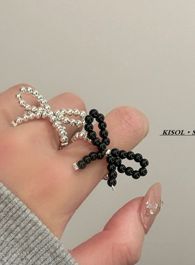 「设计师款」韩国ins轻奢高级感黑玛瑙蝴蝶结戒指纯欲弹力食指戒~