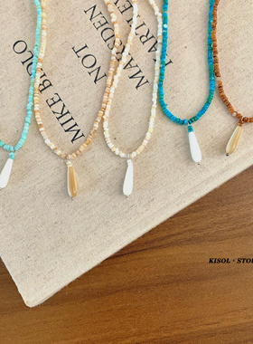 KISOL小米珠串珠水滴吊坠颈链女~