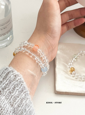 「盛夏日记」韩国ins小众设计超火透明白水晶手串天然石串珠手链~