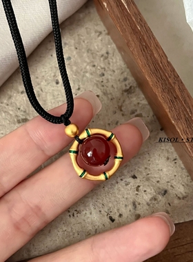 [时来运转] 新中式转运吊坠编织新年平安扣竹节沙金黑绳小众颈链~