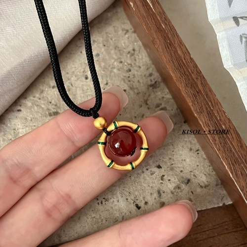 KISOL新年平安扣竹节天然石项链~