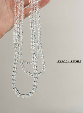 「吸睛夏日」韩国ins冰透白水晶串珠项链简约不规则透明锁骨链女~