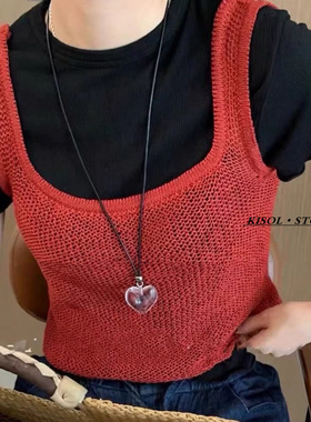 「ins风」韩国小众设计超火透明水晶爱心长款项链气质百搭可调节~