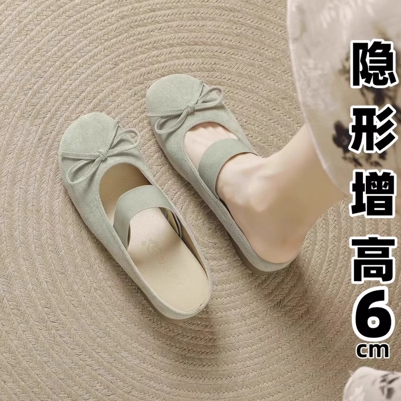 品牌粗跟内增高法式一脚蹬包头半拖鞋女夏季外穿配裙子2025新款凉