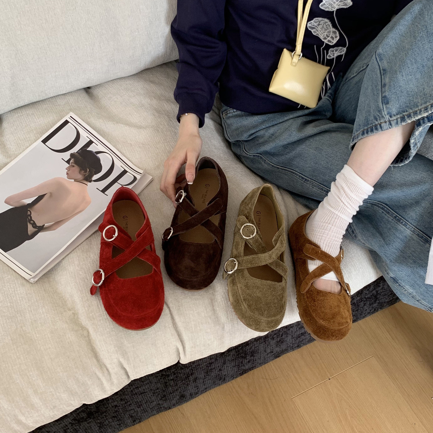 【CHICGIRL】大头玛丽珍鞋法式圆头真皮勃肯芭蕾鞋平底气质单鞋女