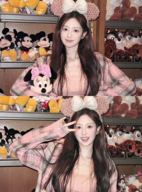 迪士尼雪莉玫发箍女可爱达菲熊蝴蝶结毛绒头箍游乐园拍照发卡头饰