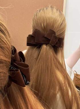 秋冬巧克力~韩国麂皮绒蝴蝶结香蕉夹高级感后脑勺高马尾盘发夹子