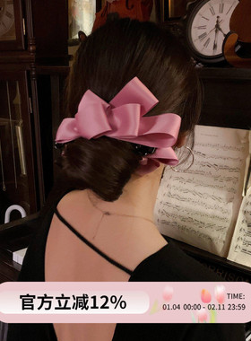 jennie同款缎面蝴蝶结香蕉夹韩系甜美后脑勺扭夹高马尾盘发竖夹子