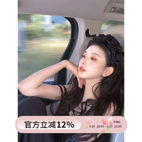 孔雪儿同款黑色褶皱大肠发箍女款蓬松增高颅顶显脸小宽边头箍发卡