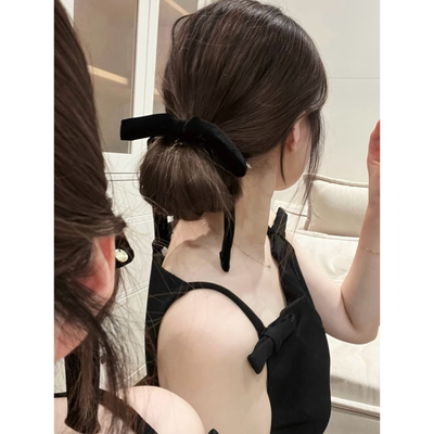 高级感黑色丝绒蝴蝶结流苏发圈