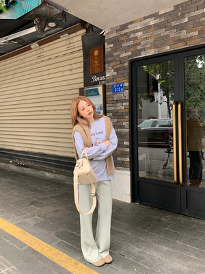 高腰开叉休闲长裤针织运动裤