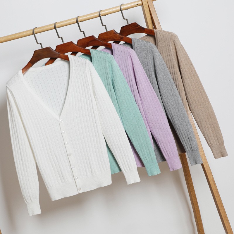 东莞大朗毛衫女装韩版坑条针织衫开衫春秋薄外套纯色