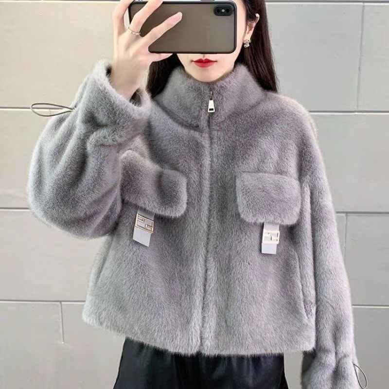 年冬季新款仿皮毛一体仿水貂皮草外套女短款毛绒上衣跨境货源