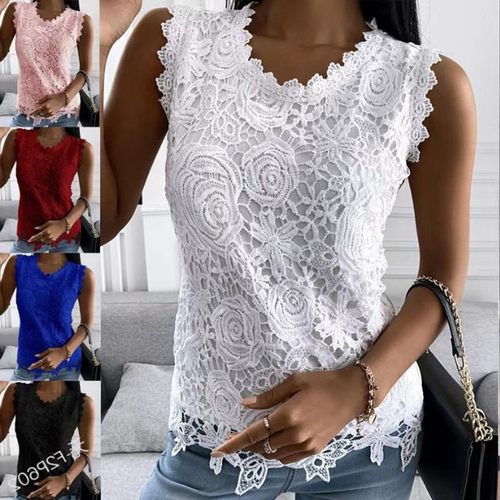 欧美跨境独立站亚马逊爆款女装夏季新款上衣背心蕾丝衫
