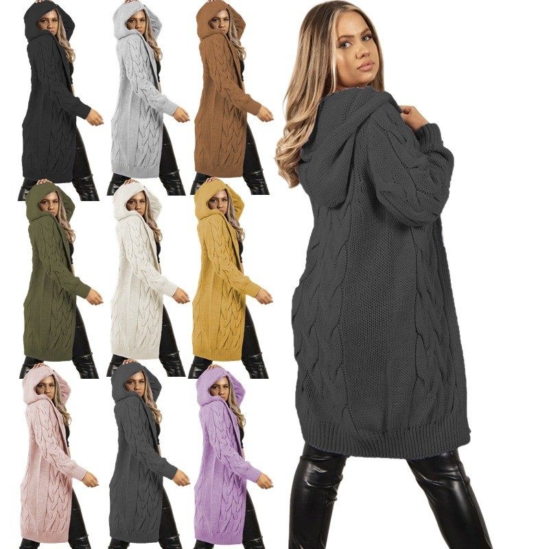 跨境外贸秋冬女装新款开衫欧美麻花辫慵懒风连帽中长款开衫毛衣女,个性定制/设计服务/DIY,连衣裙加工定制,淘宝优惠券,粉丝福利购,淘宝优惠卷